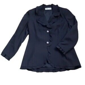 David Hayes black blazer 100%  pure silk rhinestone button sz small vintage
